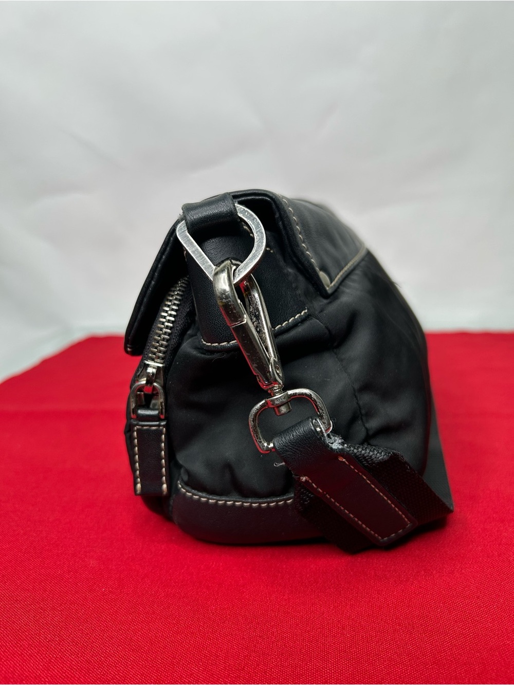 Prada Vintage Purse Nylon Leather Tessuto Silver Tone Hardware Accent - Picture 3 of 16